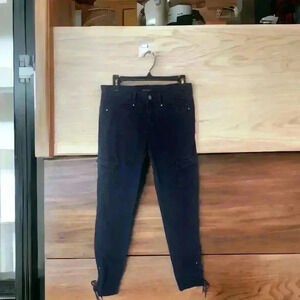 White House Black Market Sz. 6R Navy Cargo Pants Tie Ankles, Rhinestone Accents
